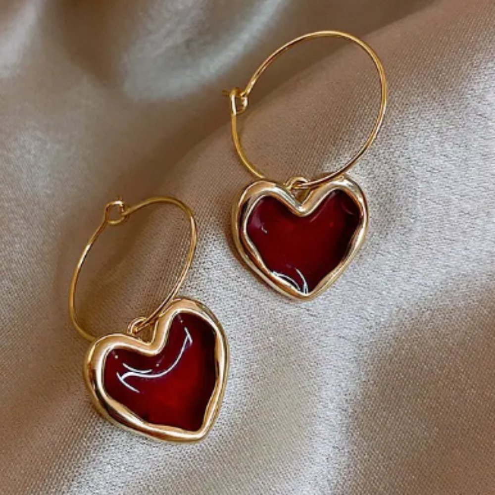 Heart Dangle Hoop Earrings